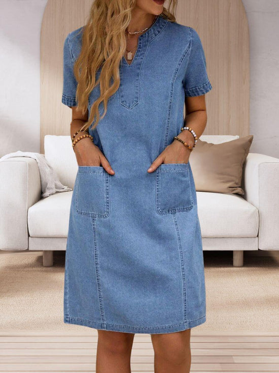 Janina™ – Vestido Vaquero de Verano con Escote en V